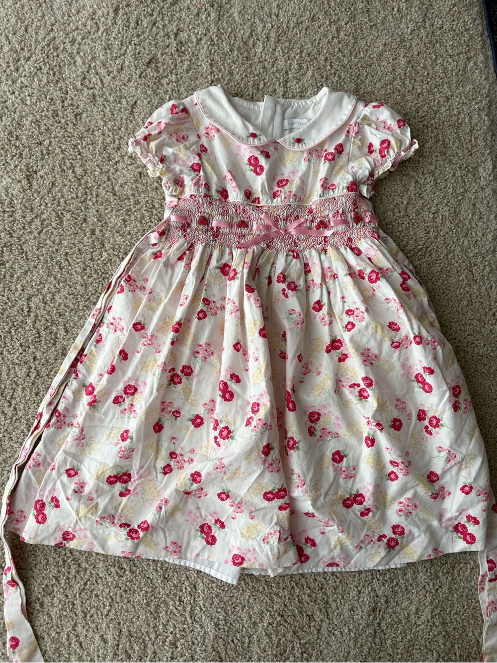 Vintage Charter Club White Dress with Pink Floral Accents